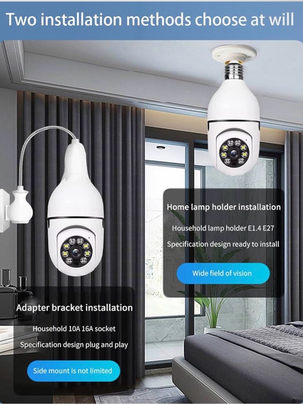 White Home Smart Bulb Camera - WiFi 360° Pan & Night Vision - Picture 4 of 6